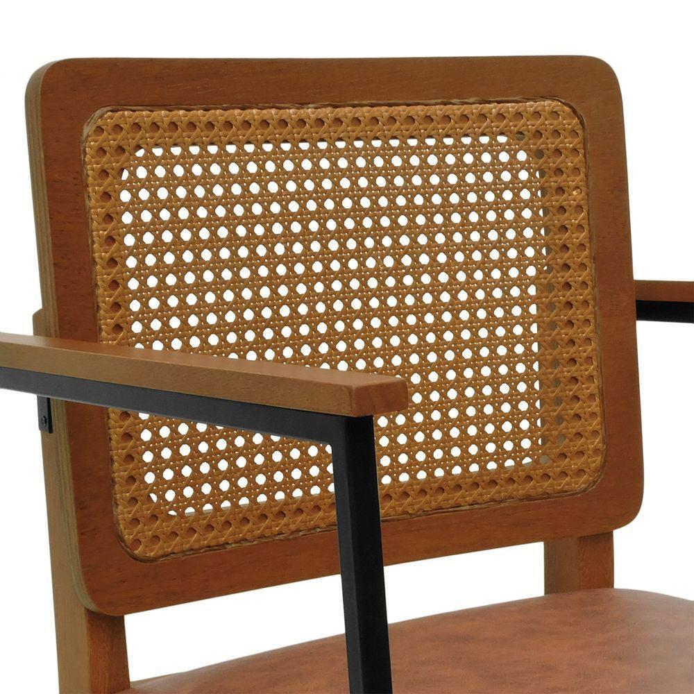 Banqueta Alta Bistrô Lyon Telinha Amêndoa Madeira Maciça C-braço - Amêndoa Assento Estofado Corano Marrom Mescla - 2