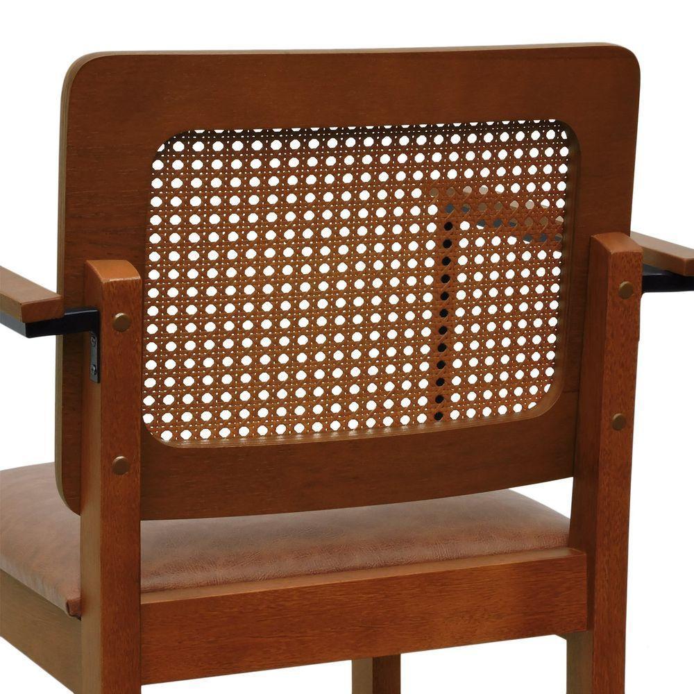 Banqueta Alta Bistrô Lyon Telinha Amêndoa Madeira Maciça C-braço - Amêndoa Assento Estofado Corano Marrom Mescla - 4