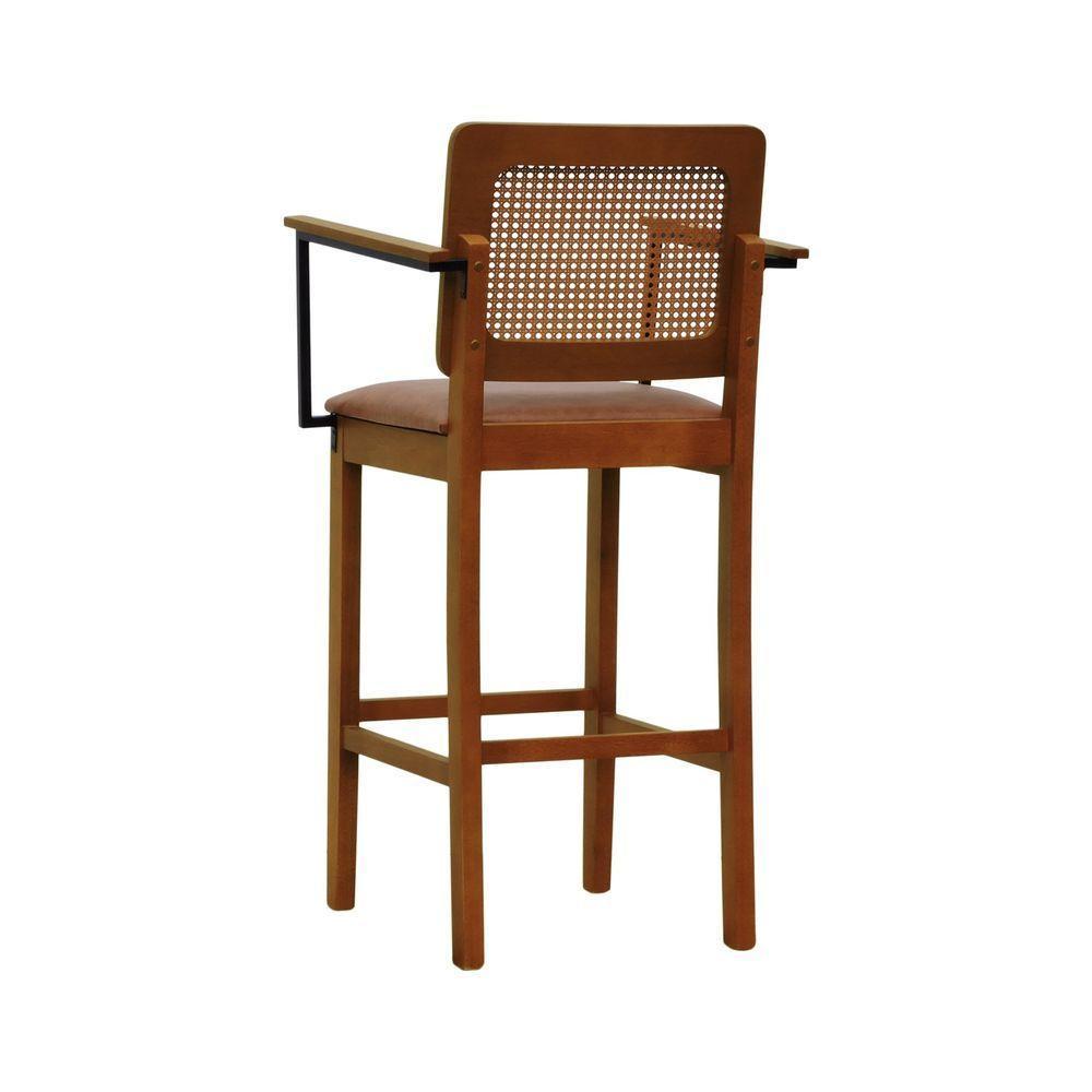 Banqueta Alta Bistrô Lyon Telinha Amêndoa Madeira Maciça C-braço - Amêndoa Assento Estofado Corano Marrom Mescla - 5