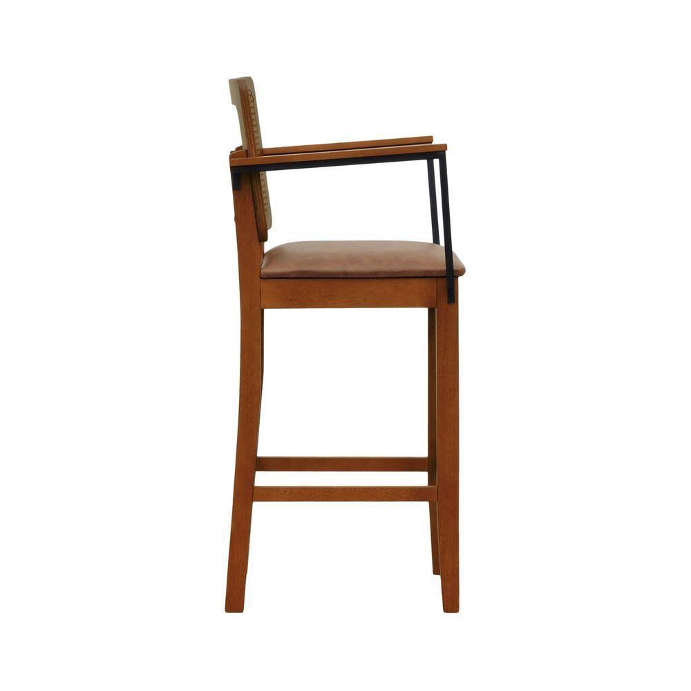 Banqueta Alta Bistrô Lyon Telinha Amêndoa Madeira Maciça C-braço - Amêndoa Assento Estofado Corano Marrom Mescla - 6