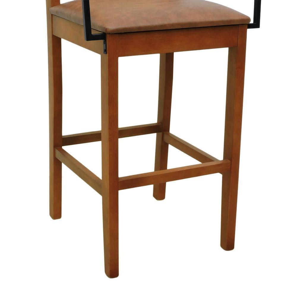 Banqueta Alta Bistrô Lyon Telinha Amêndoa Madeira Maciça C-braço - Amêndoa Assento Estofado Corano Marrom Mescla - 7