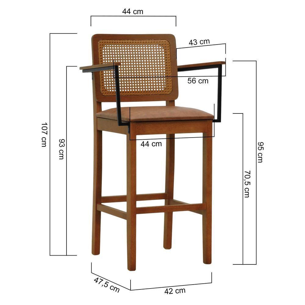 Banqueta Alta Bistrô Lyon Telinha Amêndoa Madeira Maciça C-braço - Amêndoa Assento Estofado Corano Marrom Mescla - 8