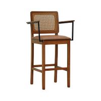 Banqueta Alta Bistrô Lyon Telinha Amêndoa Madeira Maciça C-braço - Amêndoa Assento Estofado Corano Marrom Mescla - 1