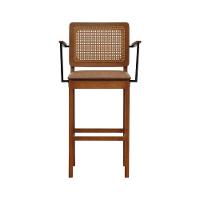 Banqueta Alta Bistrô Lyon Telinha Amêndoa Madeira Maciça C-braço - Amêndoa Assento Estofado Corano Marrom Mescla - 3