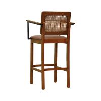 Banqueta Alta Bistrô Lyon Telinha Amêndoa Madeira Maciça C-braço - Amêndoa Assento Estofado Corano Marrom Mescla - 5