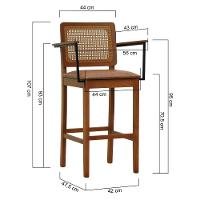 Banqueta Alta Bistrô Lyon Telinha Amêndoa Madeira Maciça C-braço - Amêndoa Assento Estofado Corano Marrom Mescla - 8
