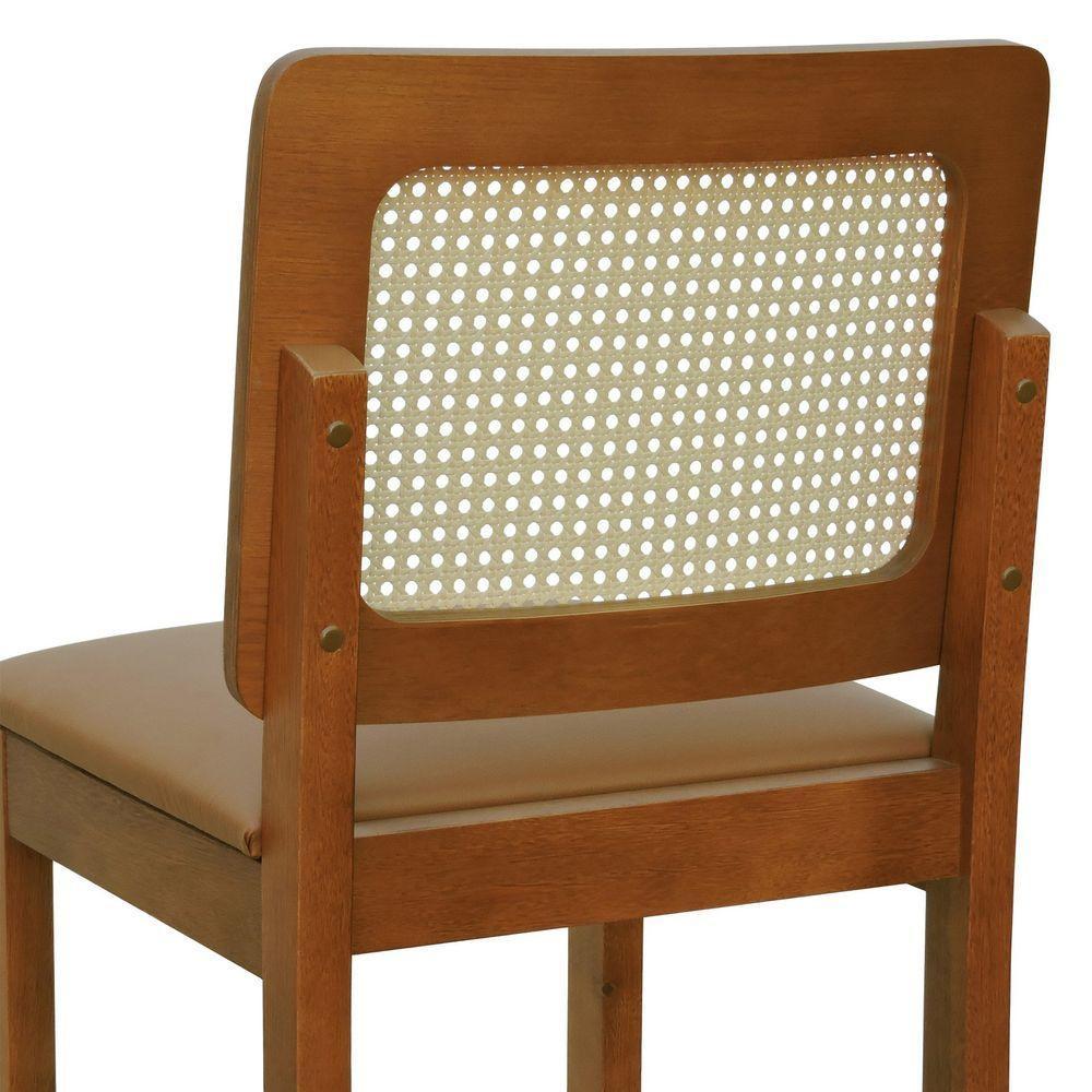 Banqueta Alta Bistrô Lyon Encosto Telinha Natural Madeira Maciça Assento Estofado - Amêndoa Corano Caramelo - 3