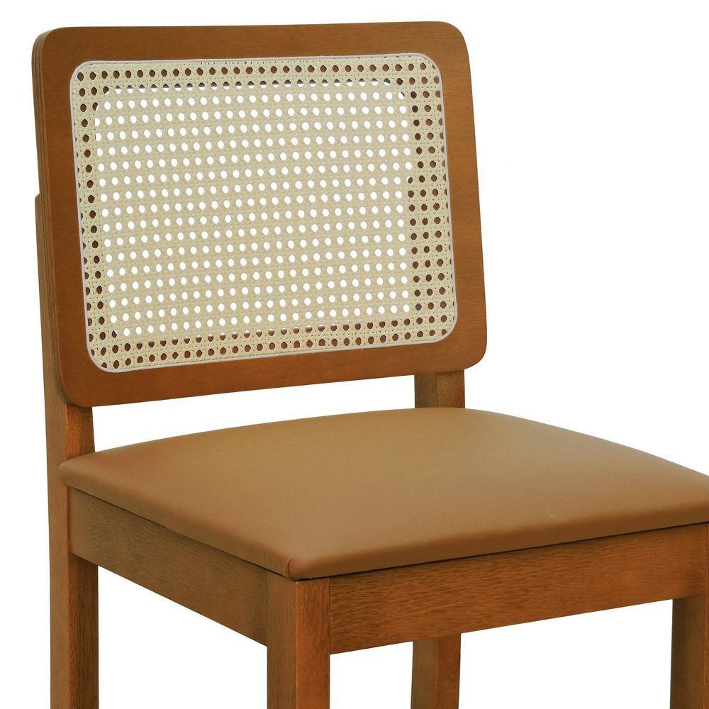 Banqueta Alta Bistrô Lyon Encosto Telinha Natural Madeira Maciça Assento Estofado - Amêndoa Corano Caramelo - 4