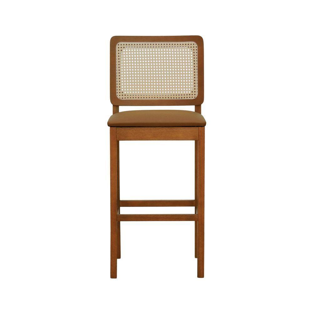 Banqueta Alta Bistrô Lyon Encosto Telinha Natural Madeira Maciça Assento Estofado - Amêndoa Corano Caramelo - 5