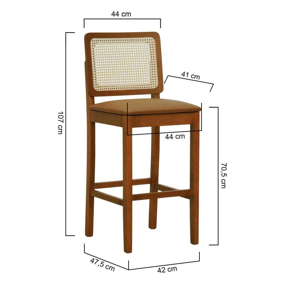 Banqueta Alta Bistrô Lyon Encosto Telinha Natural Madeira Maciça Assento Estofado - Amêndoa Corano Caramelo - 8