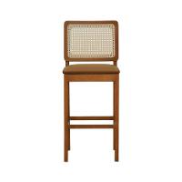 Banqueta Alta Bistrô Lyon Encosto Telinha Natural Madeira Maciça Assento Estofado - Amêndoa Corano Caramelo - 5