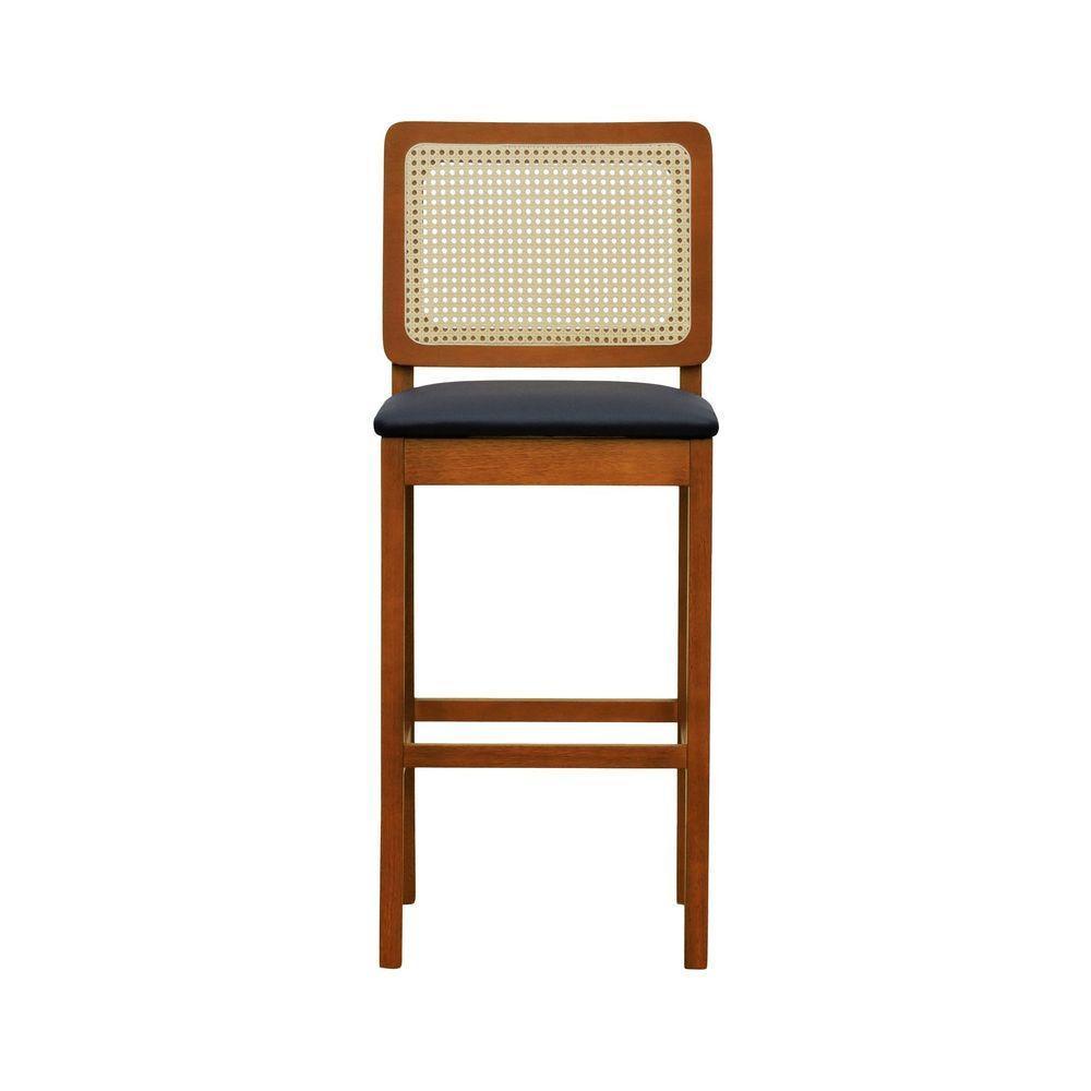 Banqueta Alta Bistrô Lyon Encosto Telinha Natural Madeira Maciça Assento Estofado - Amêndoa Corano Preto - 2