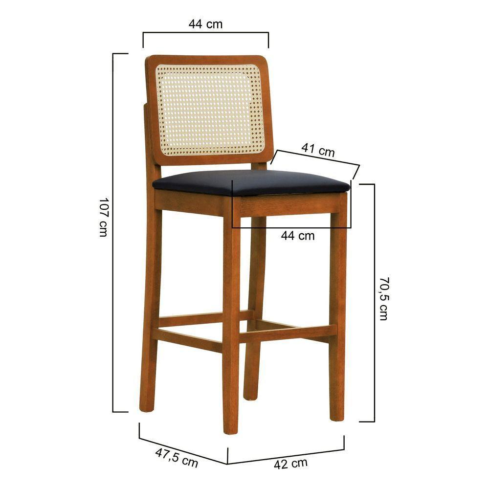 Banqueta Alta Bistrô Lyon Encosto Telinha Natural Madeira Maciça Assento Estofado - Amêndoa Corano Preto - 4