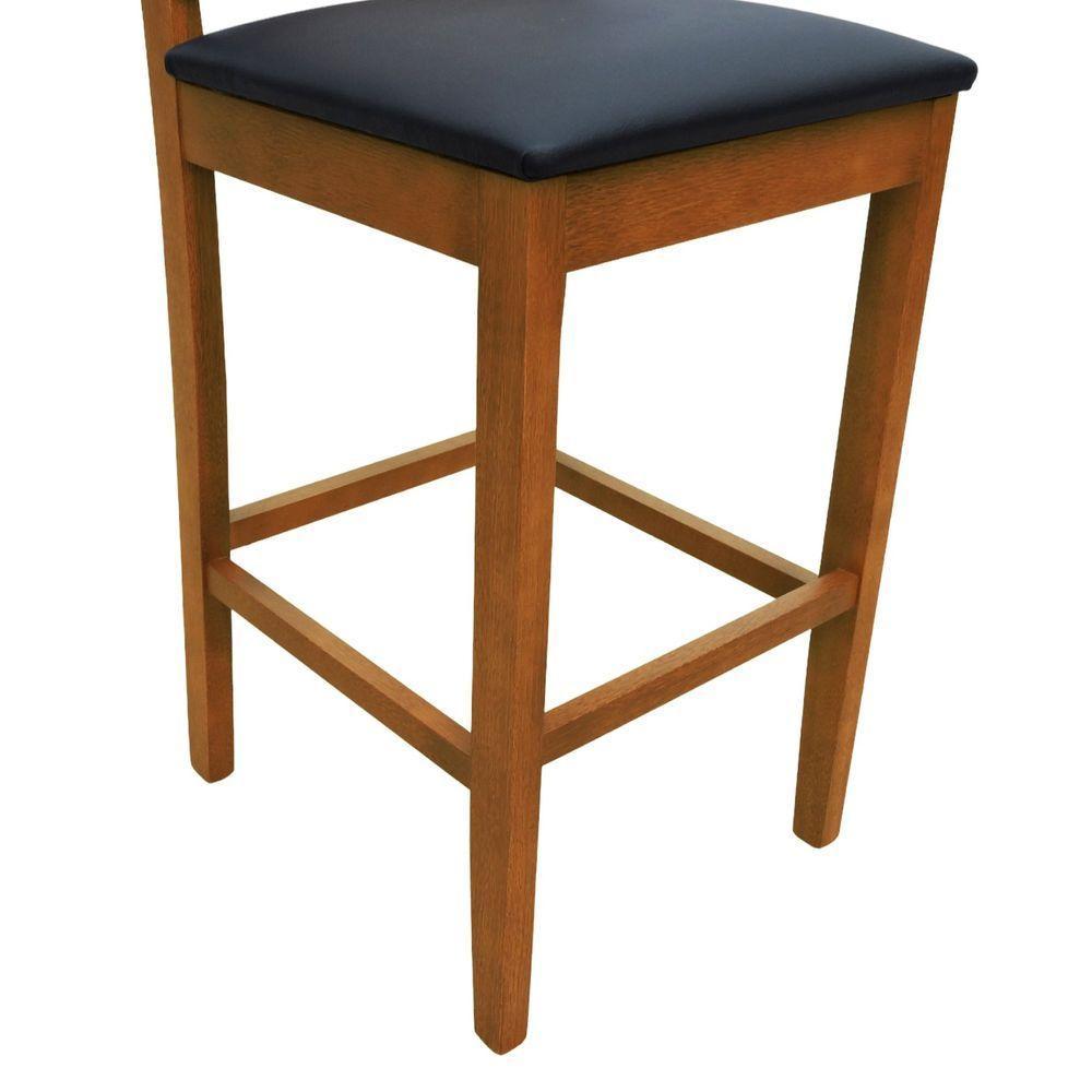 Banqueta Alta Bistrô Lyon Encosto Telinha Natural Madeira Maciça Assento Estofado - Amêndoa Corano Preto - 5