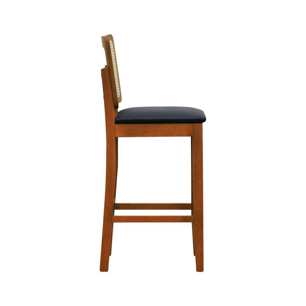 Banqueta Alta Bistrô Lyon Encosto Telinha Natural Madeira Maciça Assento Estofado - Amêndoa Corano Preto - 7