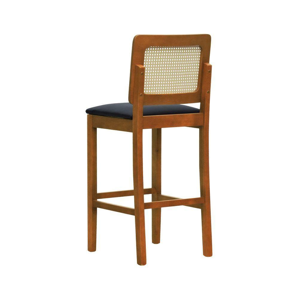 Banqueta Alta Bistrô Lyon Encosto Telinha Natural Madeira Maciça Assento Estofado - Amêndoa Corano Preto - 8