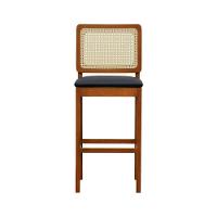 Banqueta Alta Bistrô Lyon Encosto Telinha Natural Madeira Maciça Assento Estofado - Amêndoa Corano Preto - 2