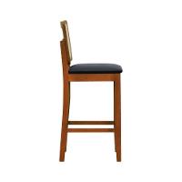 Banqueta Alta Bistrô Lyon Encosto Telinha Natural Madeira Maciça Assento Estofado - Amêndoa Corano Preto - 7