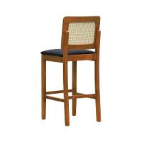 Banqueta Alta Bistrô Lyon Encosto Telinha Natural Madeira Maciça Assento Estofado - Amêndoa Corano Preto - 8