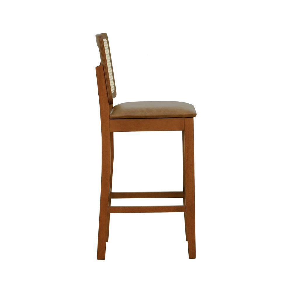 Banqueta Alta Bistrô Lyon Encosto Telinha Natural Madeira Maciça Assento Estofado - Amêndoa Corano Marrom Mescla - 6