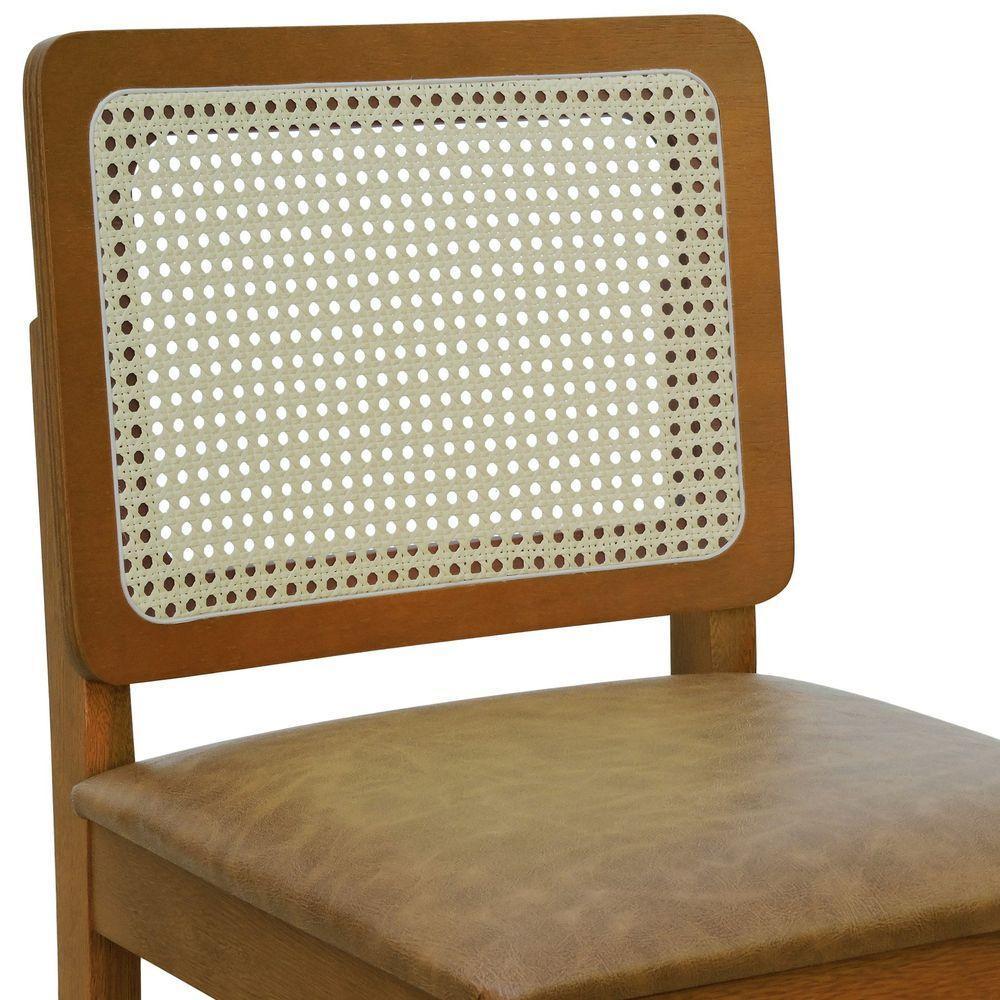 Banqueta Alta Bistrô Lyon Encosto Telinha Natural Madeira Maciça Assento Estofado - Amêndoa Corano Marrom Mescla - 7