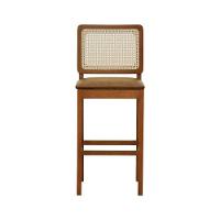 Banqueta Alta Bistrô Lyon Encosto Telinha Natural Madeira Maciça Assento Estofado - Amêndoa Corano Marrom Mescla - 5