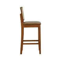 Banqueta Alta Bistrô Lyon Encosto Telinha Natural Madeira Maciça Assento Estofado - Amêndoa Corano Marrom Mescla - 6