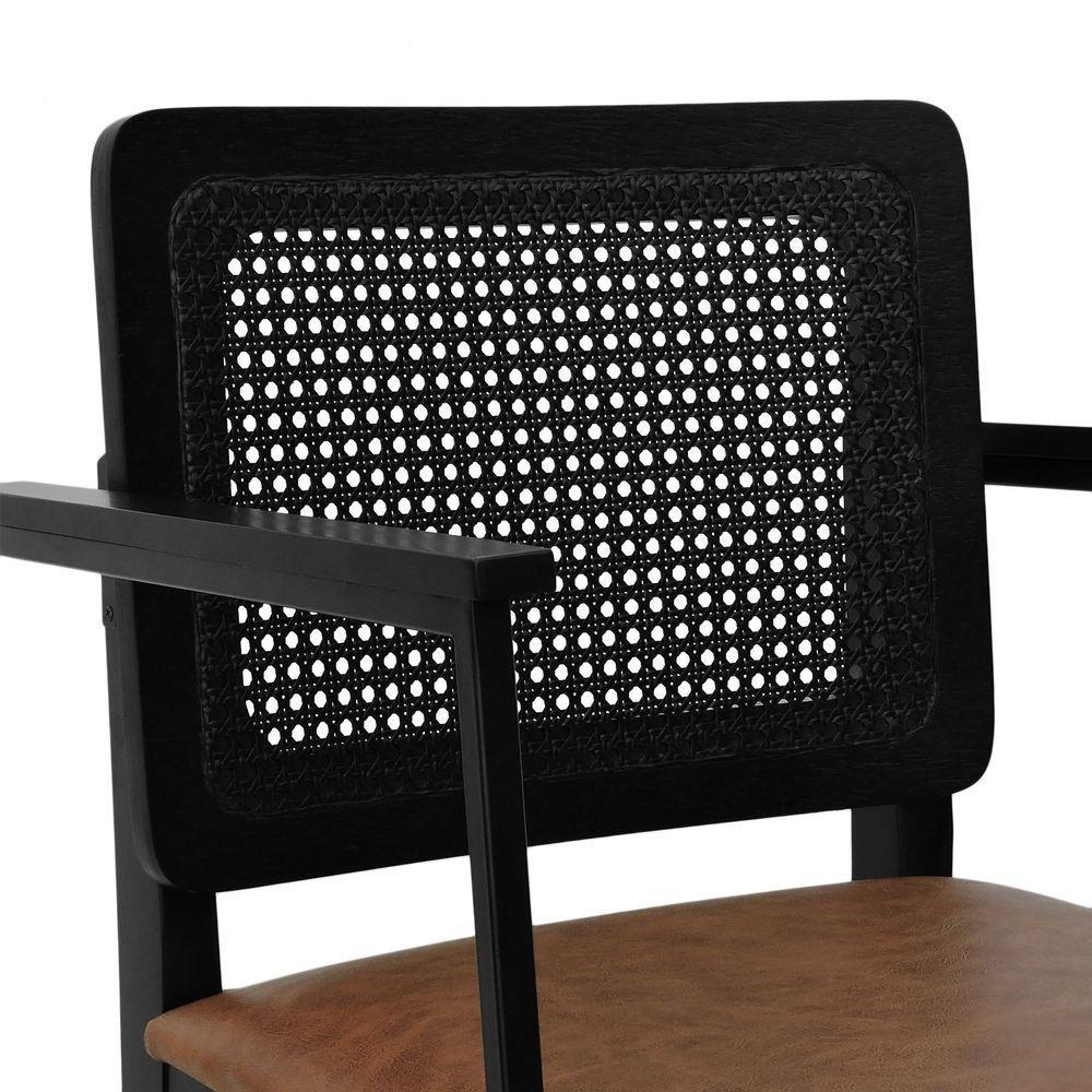 Banqueta Alta Bistrô Lyon Telinha Madeira Maciça C-braço - Preto Assento Estofado Corano Marrom Mescla - 3