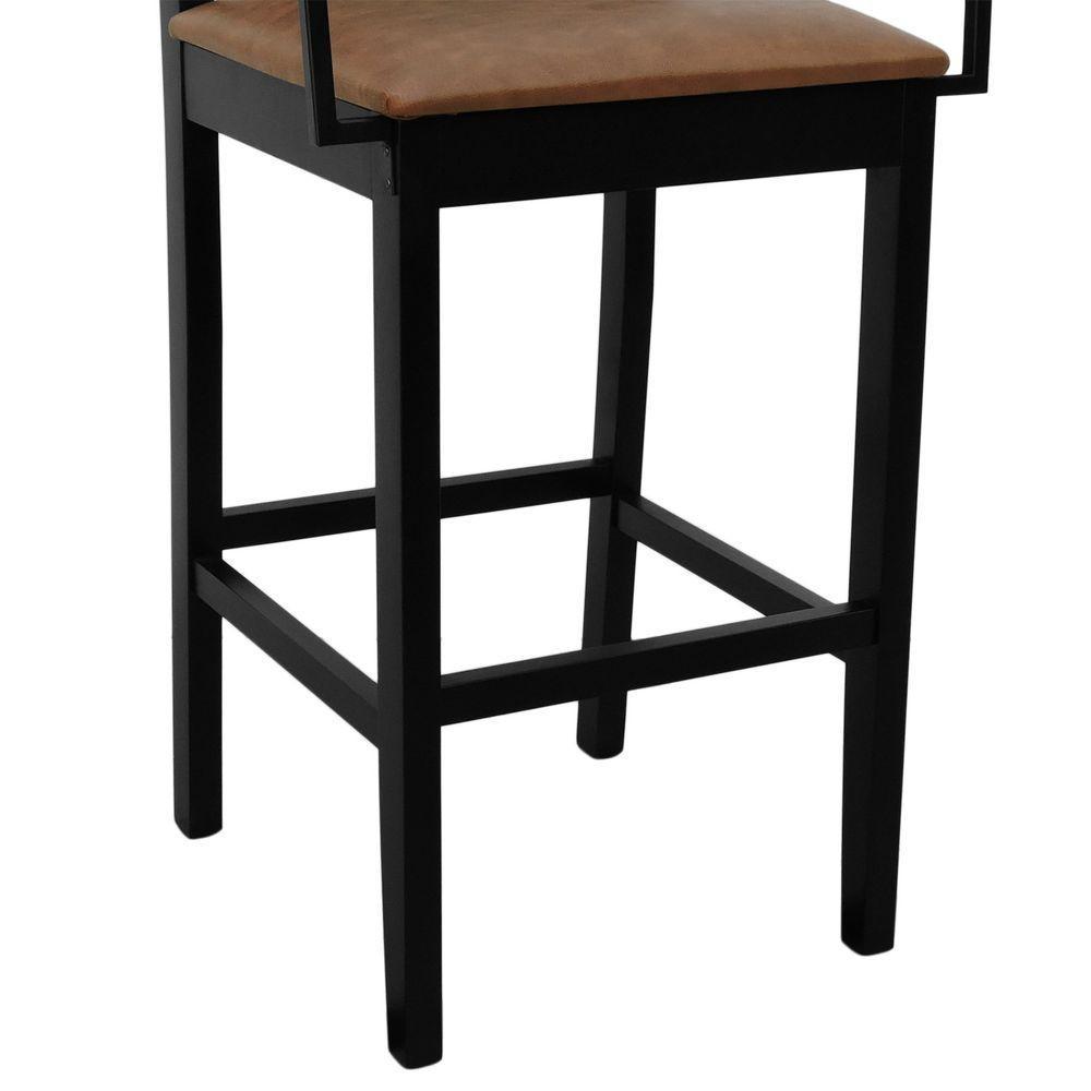 Banqueta Alta Bistrô Lyon Telinha Madeira Maciça C-braço - Preto Assento Estofado Corano Marrom Mescla - 8