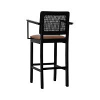 Banqueta Alta Bistrô Lyon Telinha Madeira Maciça C-braço - Preto Assento Estofado Corano Marrom Mescla