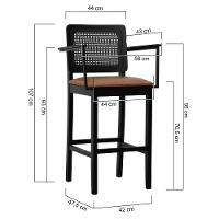 Banqueta Alta Bistrô Lyon Telinha Madeira Maciça C-braço - Preto Assento Estofado Corano Marrom Mescla - 5