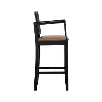 Banqueta Alta Bistrô Lyon Telinha Madeira Maciça C-braço - Preto Assento Estofado Corano Marrom Mescla - 6