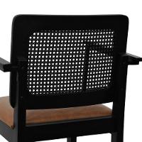 Banqueta Alta Bistrô Lyon Telinha Madeira Maciça C-braço - Preto Assento Estofado Corano Marrom Mescla - 7