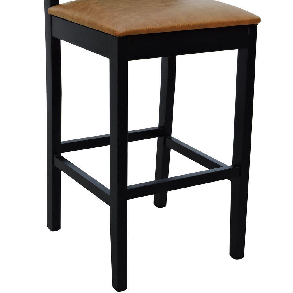 Banqueta Alta Bistrô Madeira Maciça Lyon Assento Estofado Encosto Telinha - Preto Corano Marrom Mescla - 2