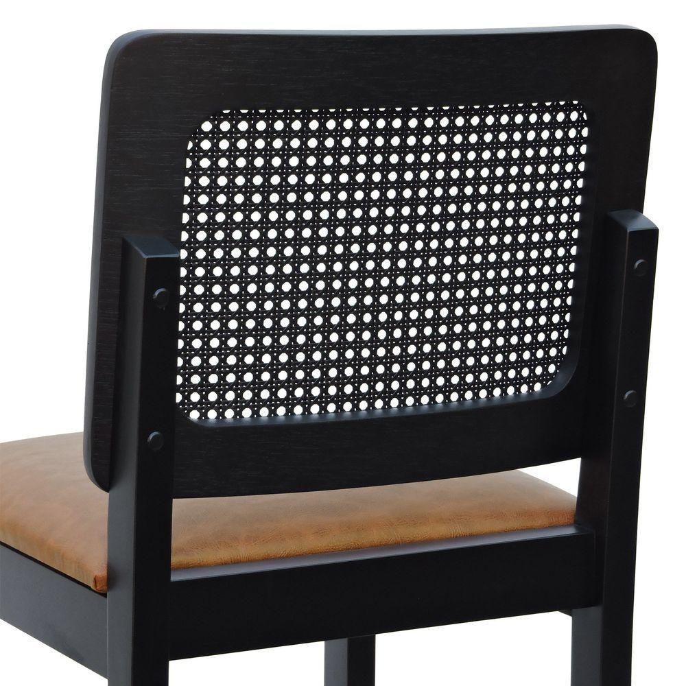 Banqueta Alta Bistrô Madeira Maciça Lyon Assento Estofado Encosto Telinha - Preto Corano Marrom Mescla - 4