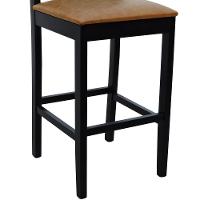 Banqueta Alta Bistrô Madeira Maciça Lyon Assento Estofado Encosto Telinha - Preto Corano Marrom Mescla - 2