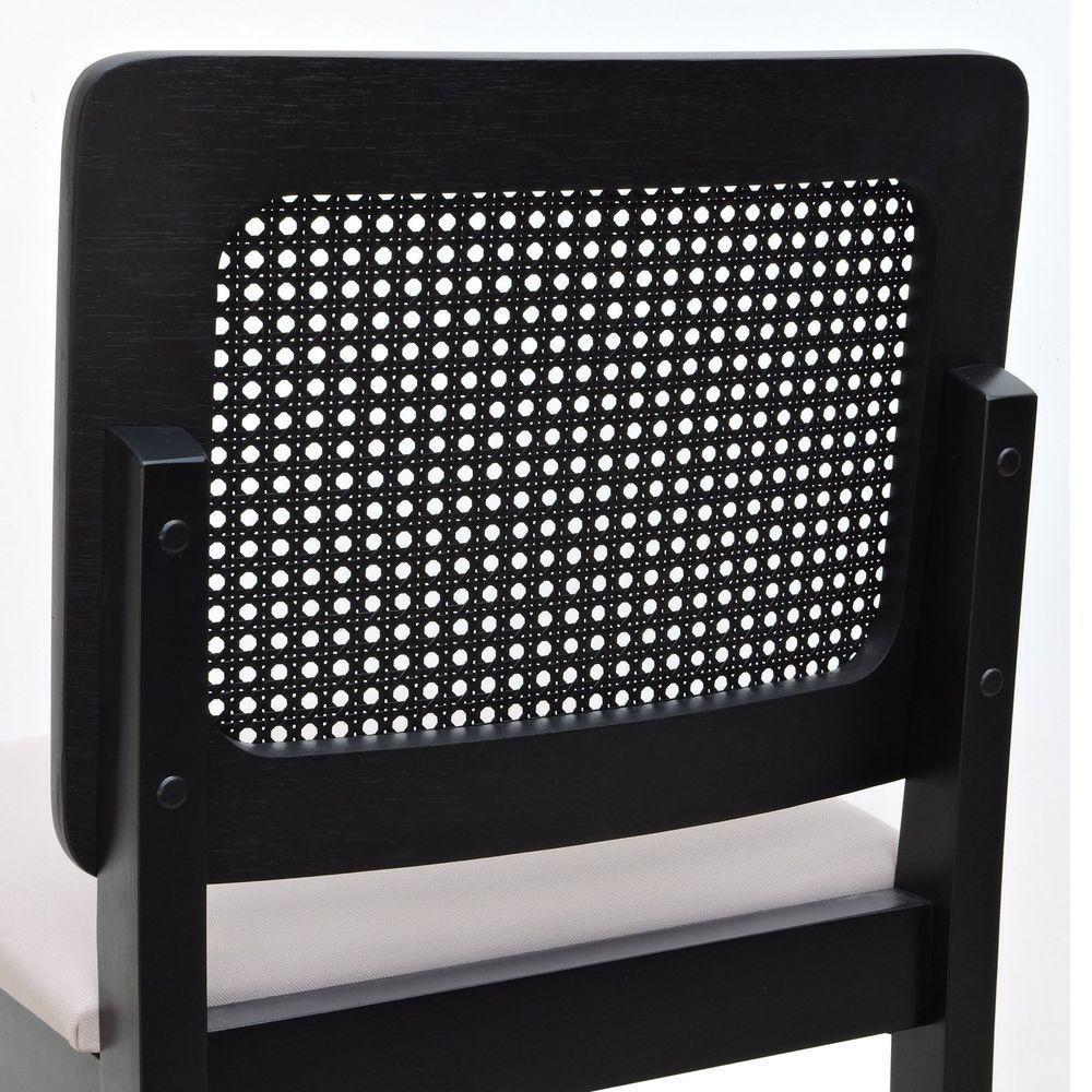 Banqueta Alta Bistrô Madeira Maciça Lyon Assento Estofado Encosto Telinha - Preto Linho Bege - 4