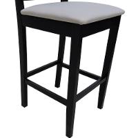 Banqueta Alta Bistrô Madeira Maciça Lyon Assento Estofado Encosto Telinha - Preto Linho Bege - 2