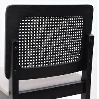 Banqueta Alta Bistrô Madeira Maciça Lyon Assento Estofado Encosto Telinha - Preto Linho Bege