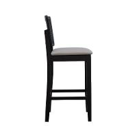 Banqueta Alta Bistrô Madeira Maciça Lyon Assento Estofado Encosto Telinha - Preto Linho Bege - 8