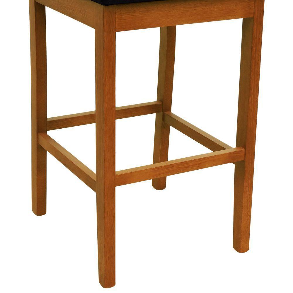 Banqueta Alta Bistrô Quéops Madeira Maciça Encosto Anatômico - Amêndoa Assento Estofado Linho Preto Textura - 5