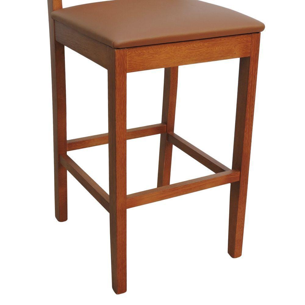 Banqueta Alta Bistrô Quéops Madeira Maciça Encosto Anatômico - Amêndoa Assento Estofado Corano Caramelo - 5