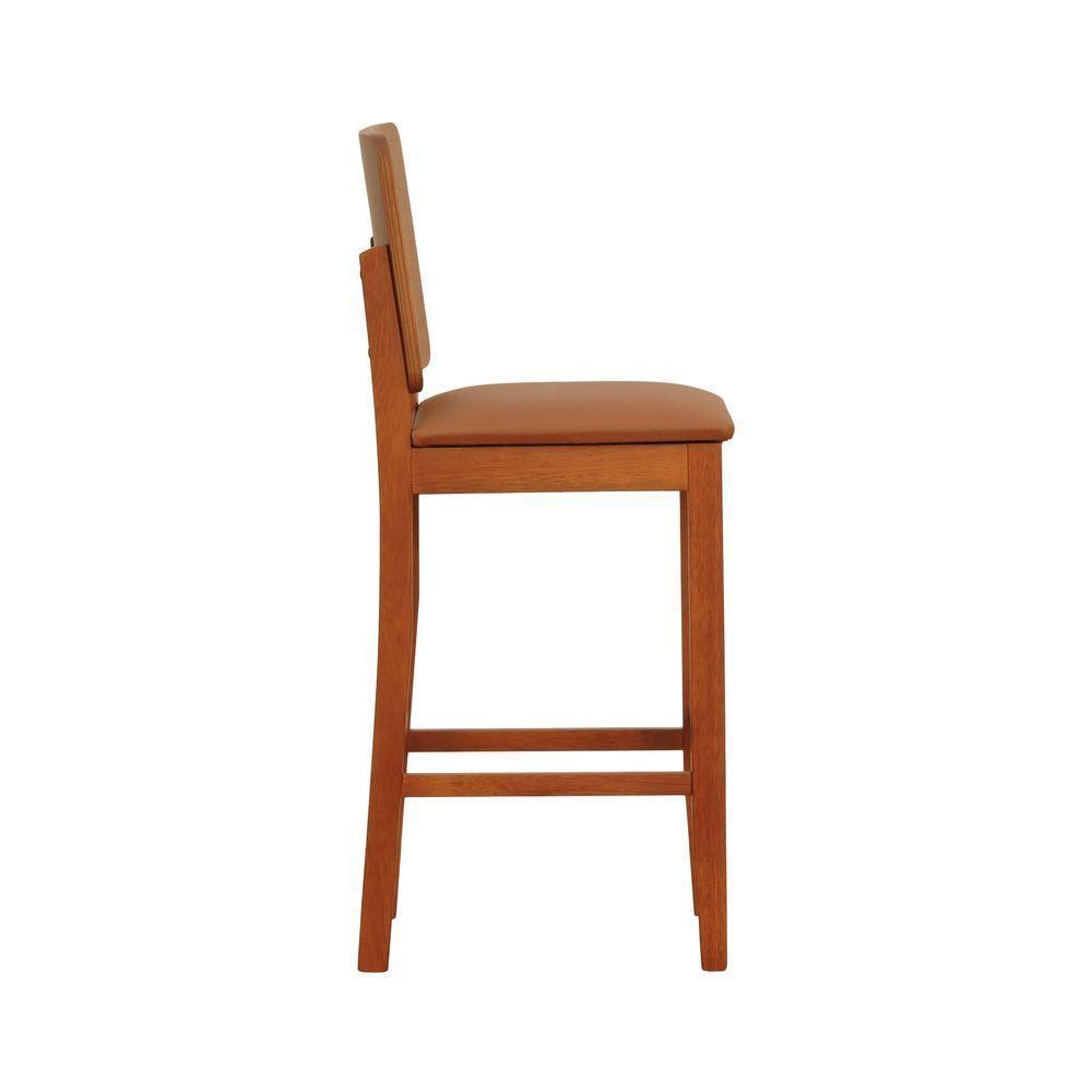 Banqueta Alta Bistrô Quéops Madeira Maciça Encosto Anatômico - Amêndoa Assento Estofado Corano Caramelo - 7