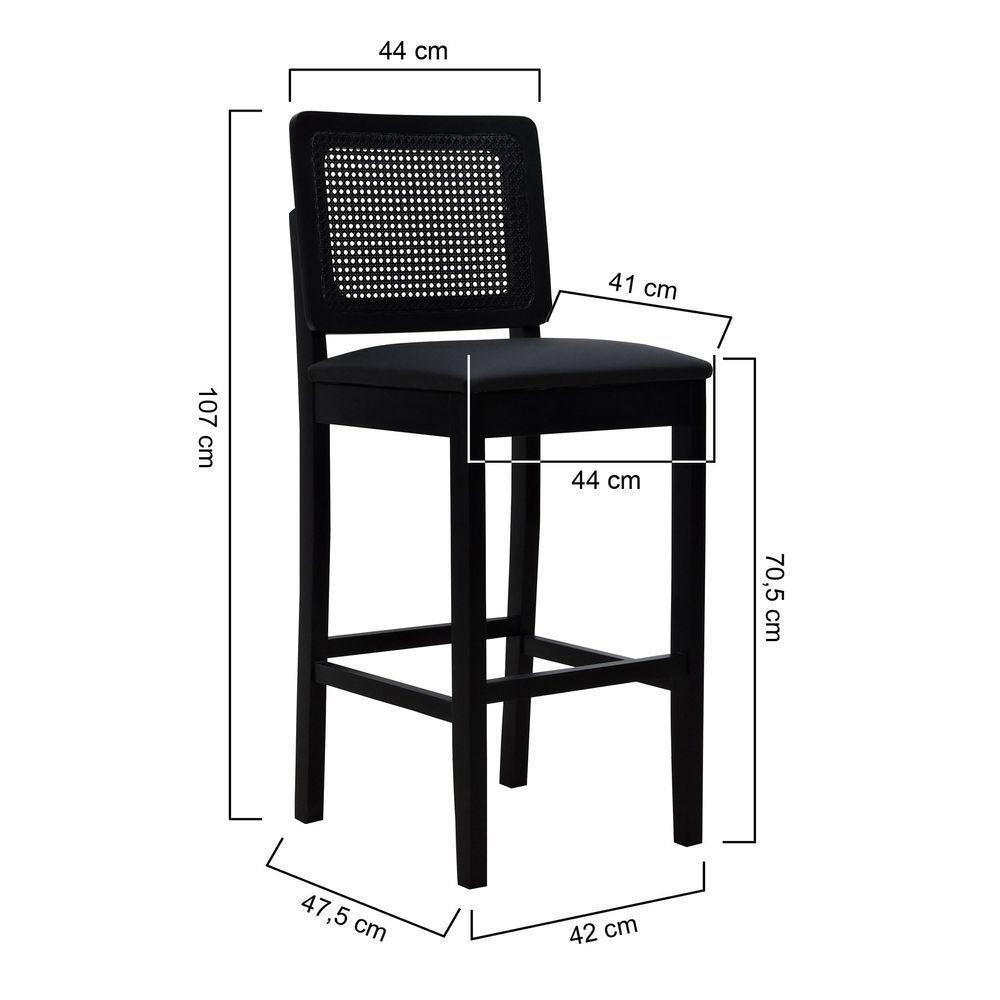 Banqueta Alta Bistrô Madeira Maciça Lyon Assento Estofado Encosto Telinha - Preto Corano Preto - 3