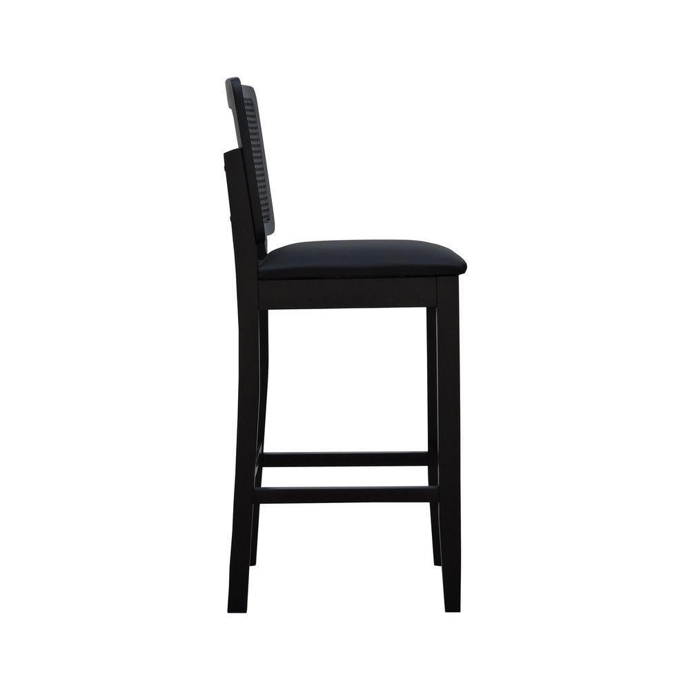 Banqueta Alta Bistrô Madeira Maciça Lyon Assento Estofado Encosto Telinha - Preto Corano Preto - 5