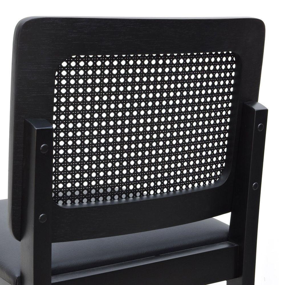 Banqueta Alta Bistrô Madeira Maciça Lyon Assento Estofado Encosto Telinha - Preto Corano Preto - 7