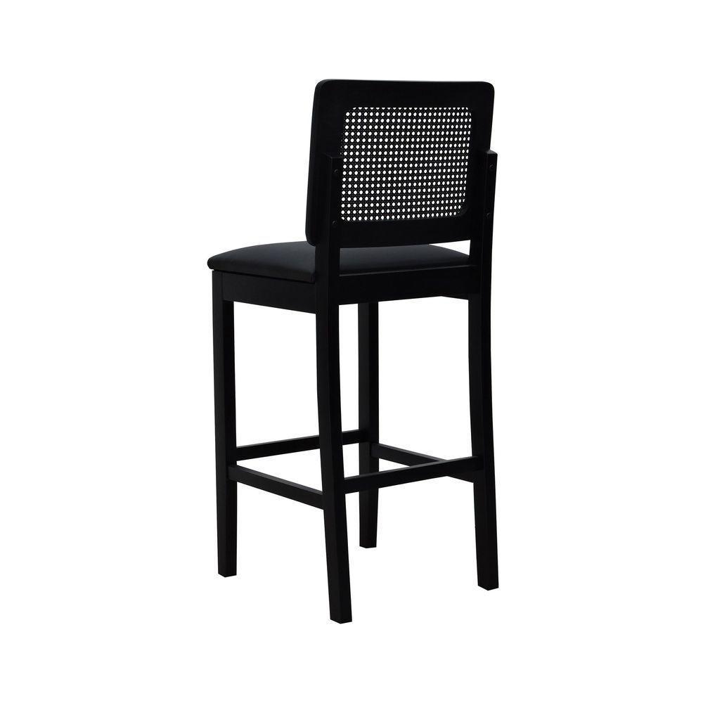 Banqueta Alta Bistrô Madeira Maciça Lyon Assento Estofado Encosto Telinha - Preto Corano Preto - 8