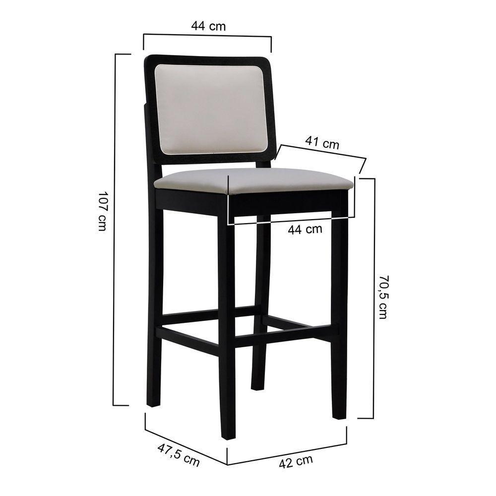 Banqueta Alta Bistrô Puffer Madeira Maciça Encosto E Assento Estofado - Preto Assento Estofado Linho Bege - 2