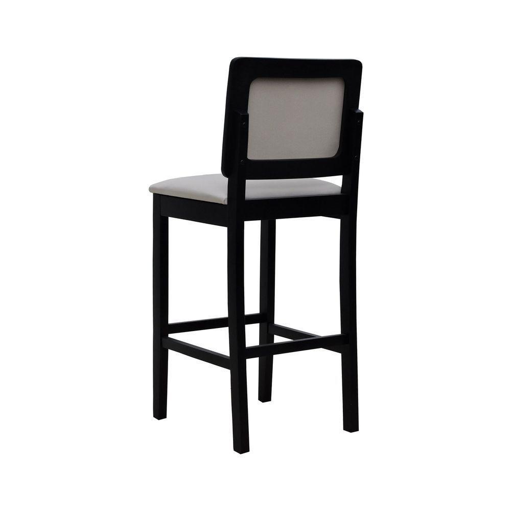 Banqueta Alta Bistrô Puffer Madeira Maciça Encosto E Assento Estofado - Preto Assento Estofado Linho Bege - 3