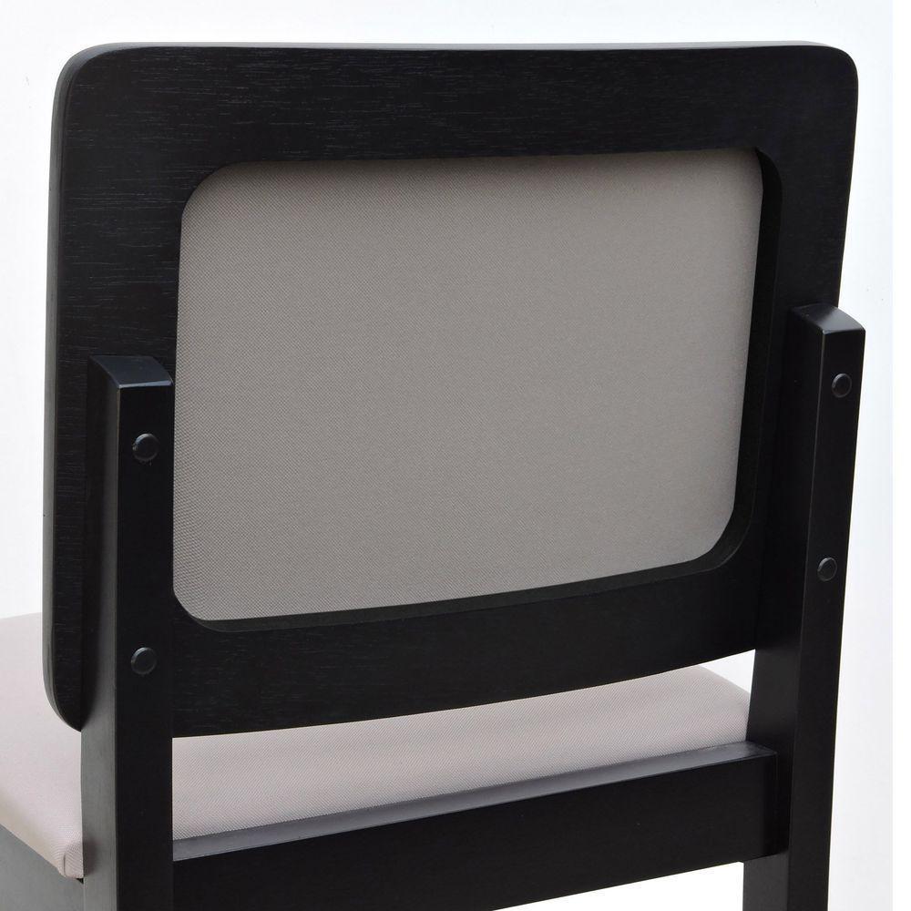 Banqueta Alta Bistrô Puffer Madeira Maciça Encosto E Assento Estofado - Preto Assento Estofado Linho Bege - 4